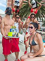 Adrianne Curry Deep Cleavage In Bikini At At Encore Beach Club In Las Vegas