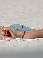 Amy Pejkovic In Red Tiny Bikini On A Beach