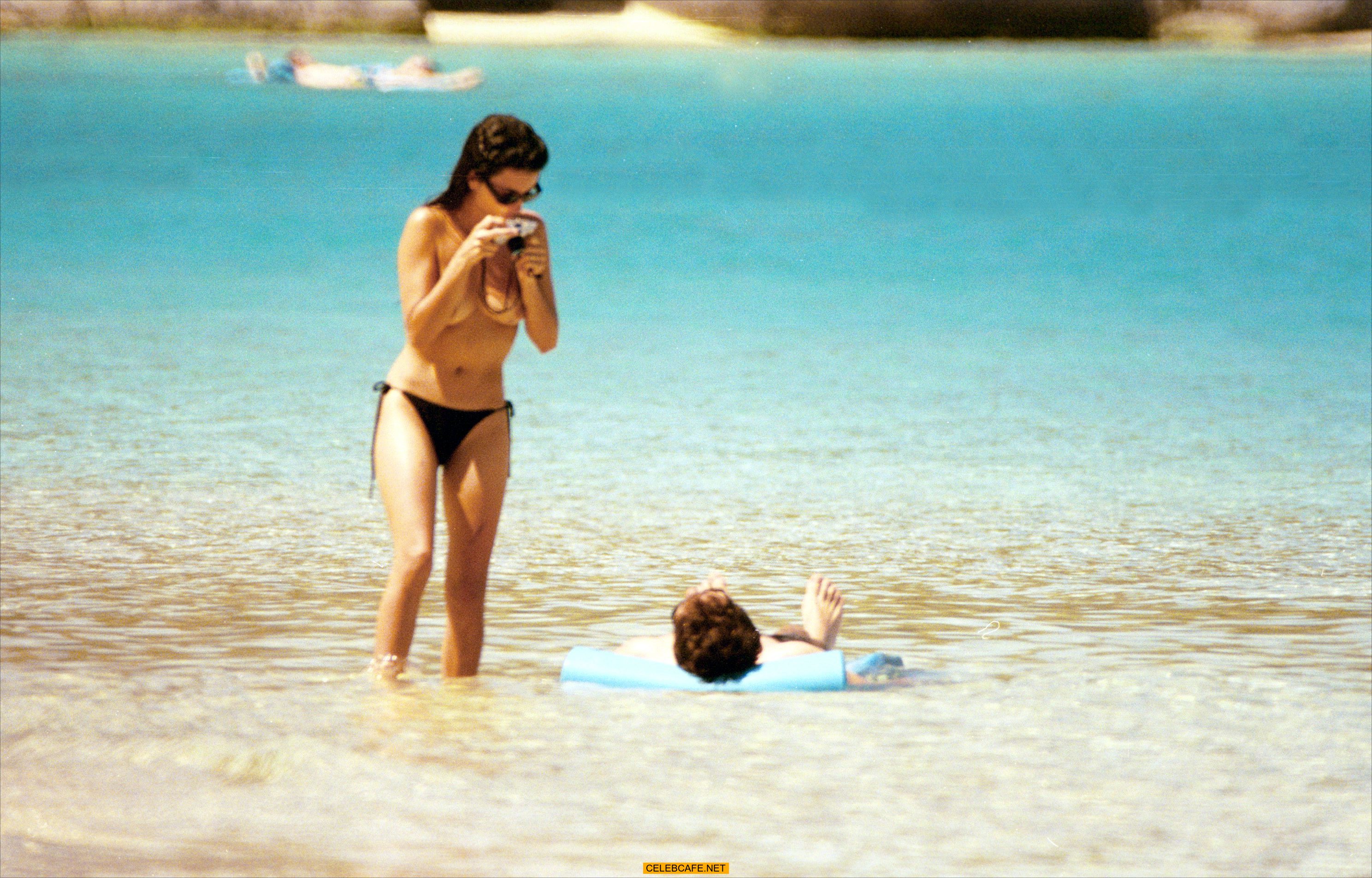 Spanish actress Penelope Cruz topless at a beach with camera in Virgin Isla...