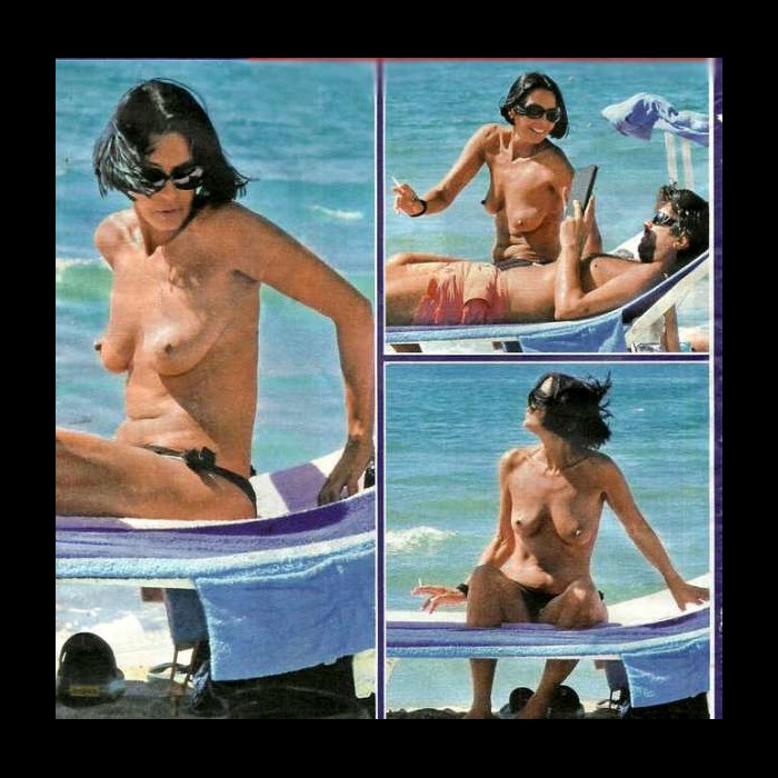 Nina Soldano topless on a beach paparazzi collage