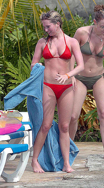 Brooke Kinsella in red bikini candids