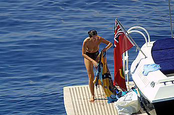 French Carole Bouquet topless on a yacht near St Tropez