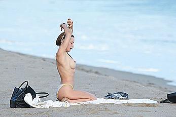 Francesca Eastwood topless on the beach in Malibu