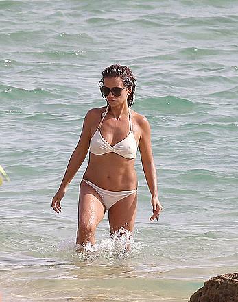 Monica Cruz in white bikini in Cadiz