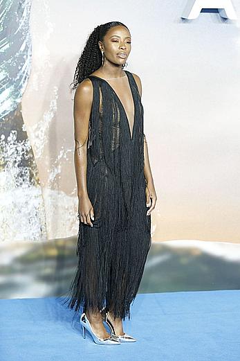 Black AJ Odudu in see through dress at the Aquaman World Premiere in London’s Leicester Square  (1)