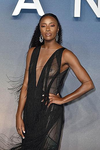 Black AJ Odudu in see through dress at the Aquaman World Premiere in London’s Leicester Square  (1)