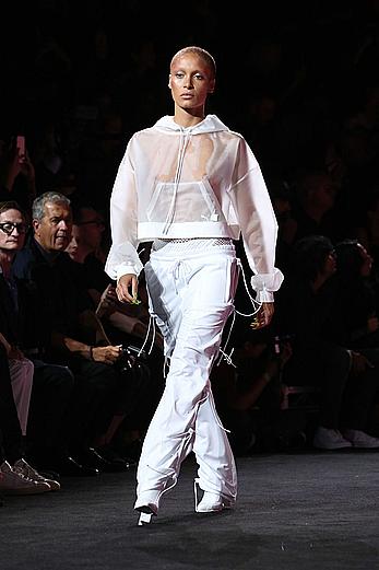 Adwoa Aboah in see through top runway during New York Fashion Week