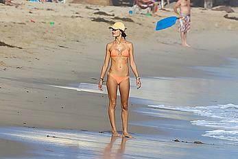 Alessandra Ambrosio in bikini enjoying day on the beach in Malibu