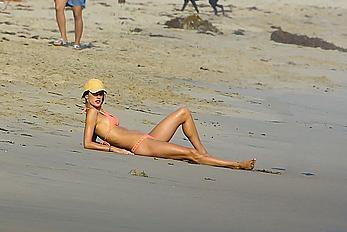 Alessandra Ambrosio in bikini enjoying day on the beach in Malibu