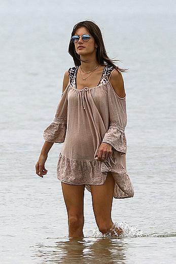 Supermodel Alessandra Ambrosio in bikini on a beach in Brazil