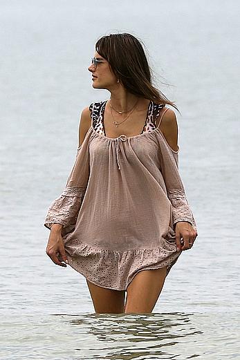 Supermodel Alessandra Ambrosio in bikini on a beach in Brazil