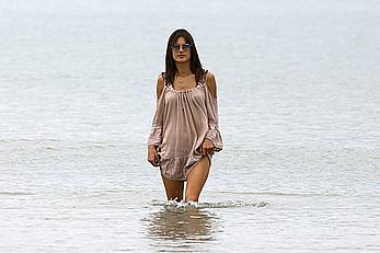 Supermodel Alessandra Ambrosio in bikini on a beach in Brazil