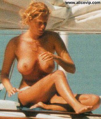 Alessia Marcuzzi topless on a yacht paparazzi shots