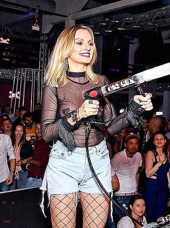 Alexandra Stan in a see through top at club Faraon