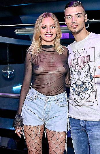 Alexandra Stan in a see through top at club Faraon