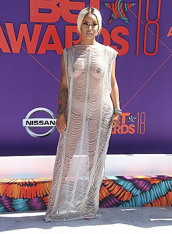 Alexis Skyy in see through dress attends the BET Awards