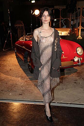 Alice Pagani in see through dress at Antonio Marras fashion show in Milan