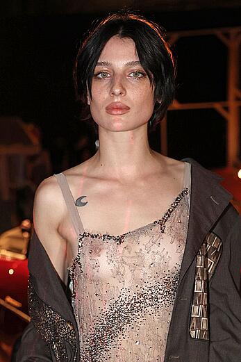 Alice Pagani in see through dress at Antonio Marras fashion show in Milan