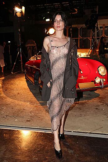 Alice Pagani in see through dress at Antonio Marras fashion show in Milan