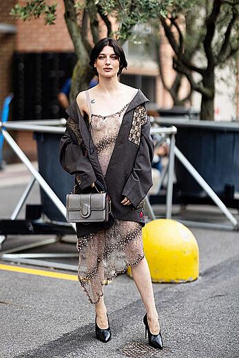 Alice Pagani in see through dress at Antonio Marras fashion show in Milan