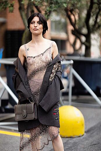 Alice Pagani in see through dress at Antonio Marras fashion show in Milan