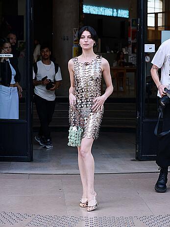 Alice Pagani in see through dress at Rabanne womenswear Spring∕Summer 2024 show in Paris