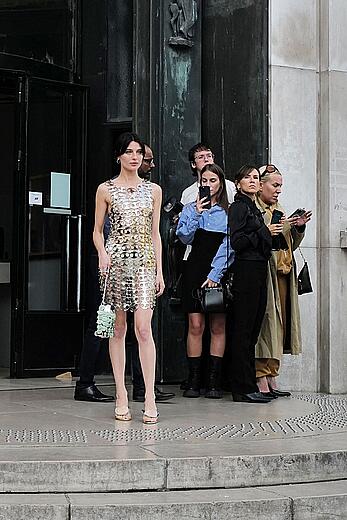 Alice Pagani in see through dress at Rabanne womenswear Spring∕Summer 2024 show in Paris