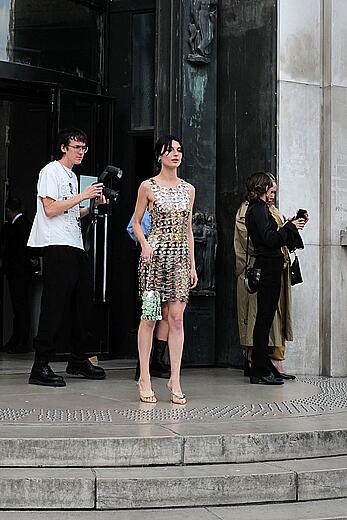 Alice Pagani in see through dress at Rabanne womenswear Spring∕Summer 2024 show in Paris