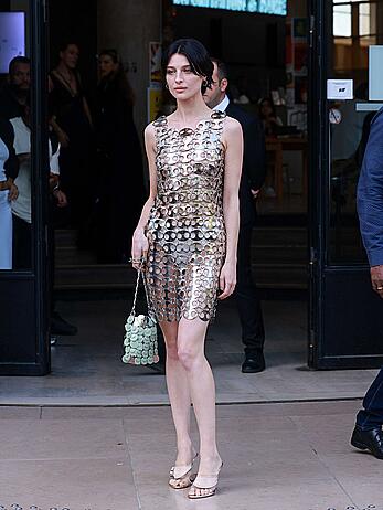 Alice Pagani in see through dress at Rabanne womenswear Spring∕Summer 2024 show in Paris