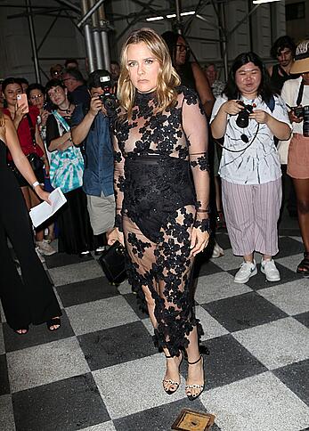 Alicia Silverstone in a see through dress at the Christian Siriano Show Spring Summer 2024