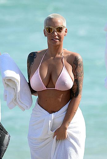 Busty Amber Rose wearing a bikini at a beach in Miami