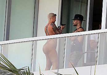 Amber Rose side of boob and big ass on a hotel balcony in Miami