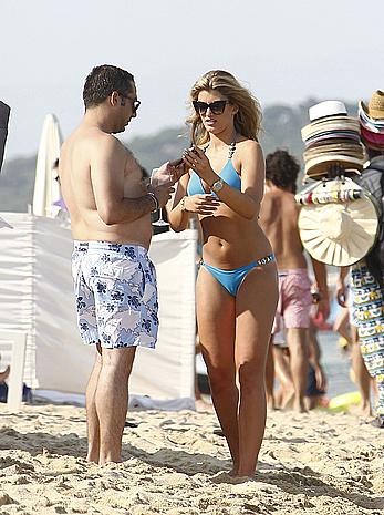 Amy Willerton wearing blue bikini in Saint-Tropez