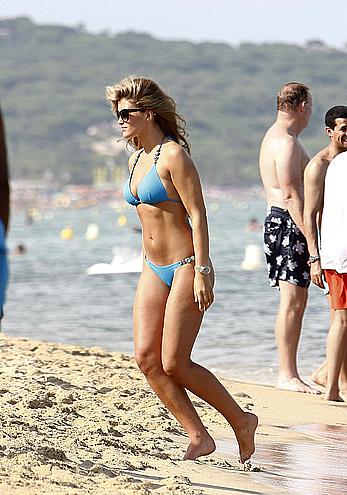 Amy Willerton wearing blue bikini in Saint-Tropez