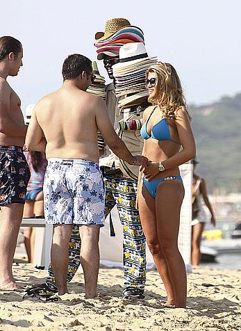 Amy Willerton wearing blue bikini in Saint-Tropez