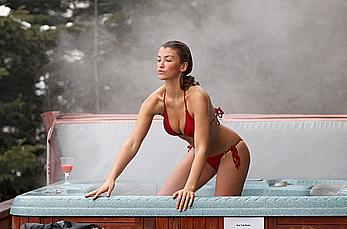 Amy Willerton sexy in red bikini poolside shots