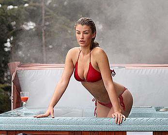 Amy Willerton sexy in red bikini poolside shots