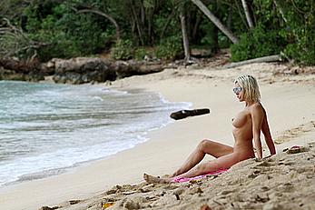 Busty Angelique Morgan fully nude on a beach in Hawaii