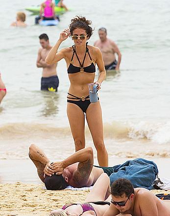 AnnaLynne McCord in black bikini on a beach in Sydney