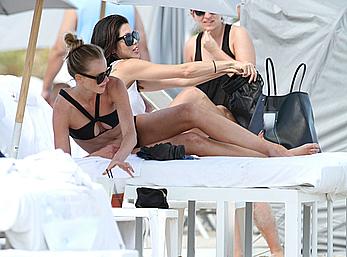 Anne Vyalitsyna wearing black bikini in Miami