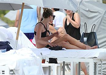 Anne Vyalitsyna wearing black bikini in Miami