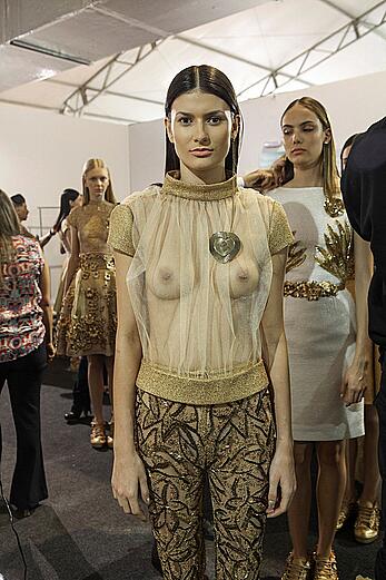 Ariane Norbel see through to piersed nippples at Sao Paulo Fashion Week