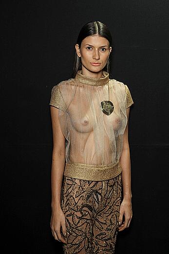 Ariane Norbel see through to piersed nippples at Sao Paulo Fashion Week