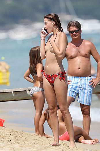 Barbara Opsomer topless on a beach in Saint-Tropez