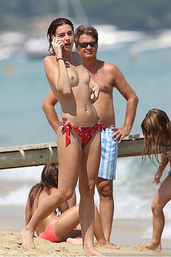 Barbara Opsomer topless on a beach in Saint-Tropez