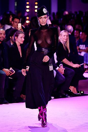 Bella Hadid in see through top at Alexandre Vauthier show in Paris