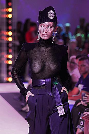 Bella Hadid in see through top at Alexandre Vauthier show in Paris