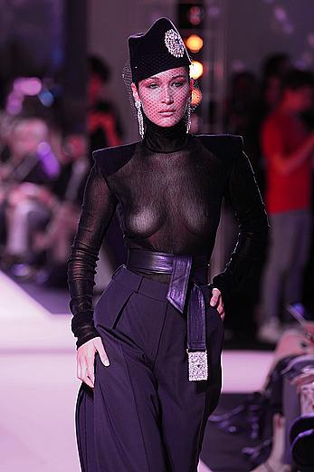 Bella Hadid in see through top at Alexandre Vauthier show in Paris