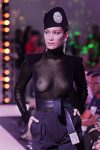 Bella Hadid in see through top at Alexandre Vauthier show in Paris