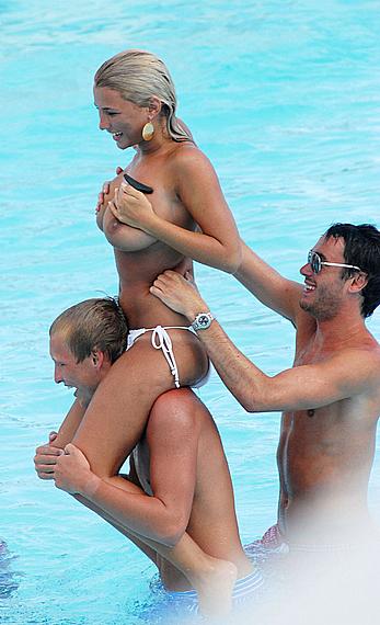 Billie Faiers topless on a beach with friends